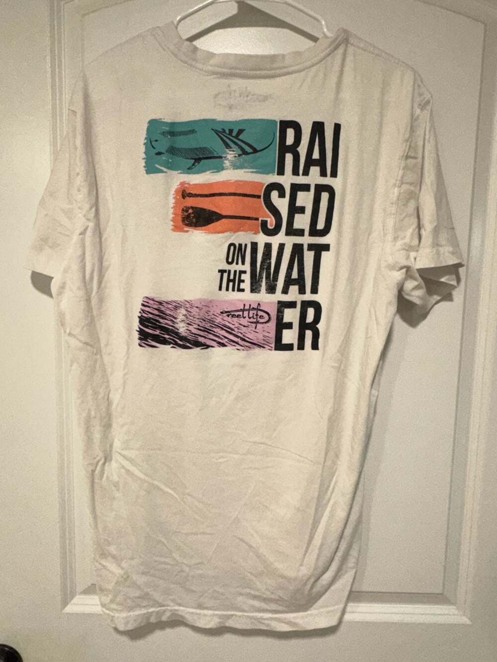 Raised On The Water Fishing Graphic T-Shirt Coastal Outdoors Lake Life Large